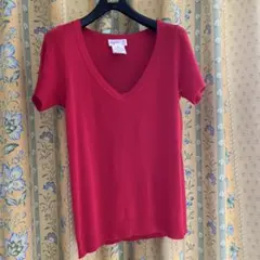 最終値下げAgnès b. 赤 Vネック 半袖ニット 2