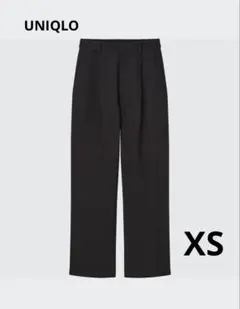 ユニクロ リネンブレンドタックワイドパンツ 黒 XS