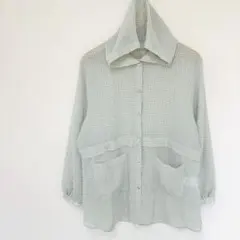 フード付き薄手長袖パーカー　LL大きいサイズ　チェック柄　ドローコード　ゆったり