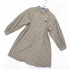 美品 BURBERRY バーバリーノバチェックホースロゴ シャツワンピース38