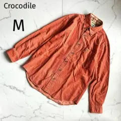 クロコダイル【M】オレンジ♡コーデュロイ♡ボタンアップシャツ♡厚手シャツ♡希少