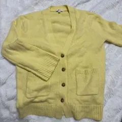 イエロー ボタン付きカーディガン Mサイズ