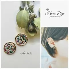 №2134 ❁¨̮ カラフルガラスカレットのレジンピアス・イヤリング