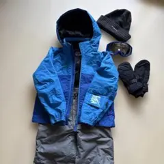 130cmキッズスキーウェア上下/青×グレー/小物付き