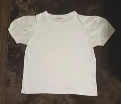 半袖トップスTシャツ　ホワイト　袖部分透け　レディースL
