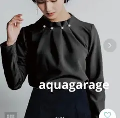 aquagarage パールネックブラウス M ブラック