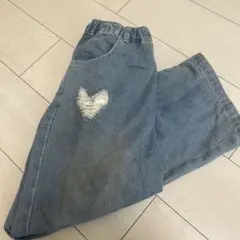 ハート型ダメージライトブルーデニムパンツ