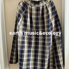 チェック柄フレアスカート ネイビー/イエロー