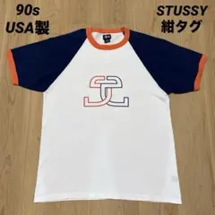 90s USA製 OLD STUSSY ラグランTシャツ トリム 紺タグ L相当