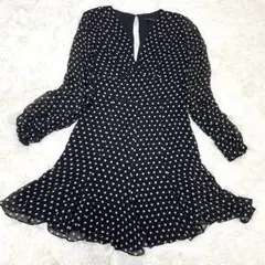 【ポロラルフローレン】絹100% ドット柄ブラウジングフレアワンピース Vネック