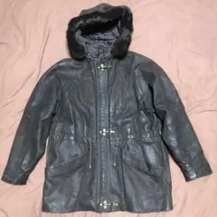 ファイヤーマン本革レザー ジャケット ファー付本革フード(取外し可) M〜L