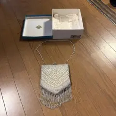 【美品】ビーズパーティバッグ　ホワイト　ヴィンテージ　ミニバッグ　クラッチ
