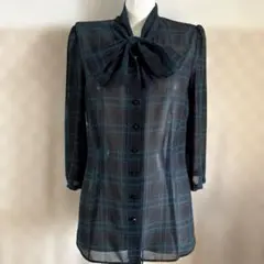 AKB系♡チェック柄フロントリボンのシアーシャツ　美品