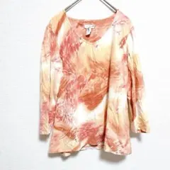 オレンジ系タイダイ柄五分袖シャツ サイズ0 Sサイズ相当 レディース