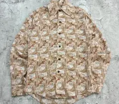 ヴィンテージシャツ　総柄シャツ　S相当　ベージュ　マーブルアー　なめだるま