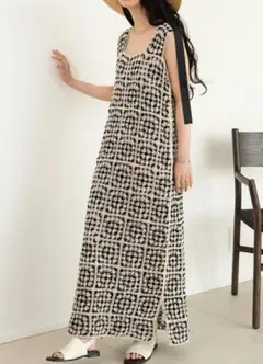 美品 Bab バブ ブージュルード クロシェロングワンピース フラワーモチーフ