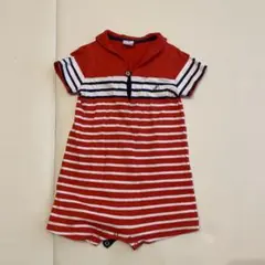 PETIT BATEAU 赤ストライプロンパース 80