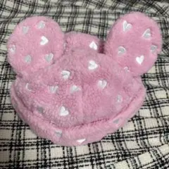 ディズニー 耳付き帽子 ミッキー ミニー ピンク 白 ハート柄
