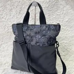 コーチ✨フォルド トートバッグ 2way 花柄 大容量 レザー ネイビー A4 
