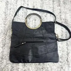 ✴︎goa✴︎黒 牛革レザー 3wayハンドバッグ 金属製リングハンドル