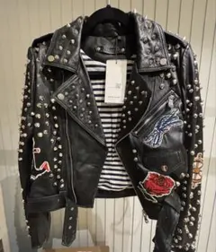 新品タグ付　ZARA ザラ　鋲ジャン　スタッズ刺繍　ライダース　M