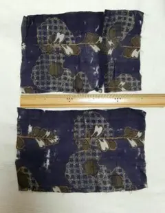 紫色と茶色の柄 着物古布はぎれ