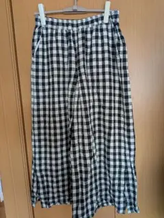 ニコアンド リネンレーヨンワイドパンツ チェック柄 ワイドパンツ 麻混 Lサイズ