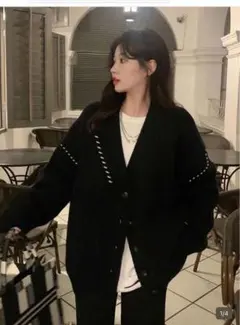 女性用 カジュアル ルーズ Vネック ニットカーディガン セーター