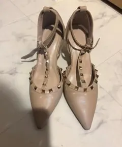 shein スタッズ付き ベージュ ピンク　パンプス　35 22.5 23