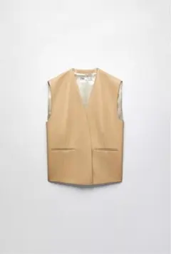 ZARA ベージュ　フェイクレザーベスト