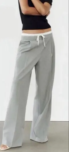 超美品❣️WIDE-LEGパンツ ダブルウエストバンド イージー ブラック 黒 
