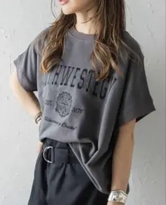 Bonjour sagan カレッジ刺繍ピグメントスウェットTシャツ　半袖