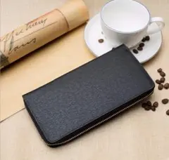 【人気】本革長財布　黒　角シボ型押しレザー　今季トレンド a22a