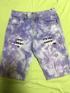紫色 タイダイ ショートパンツ ダメージ加工