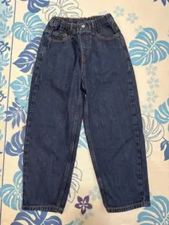 【最終処分価格】GUダークブルーデニムパンツ ウエストゴム付き130cm ワイド