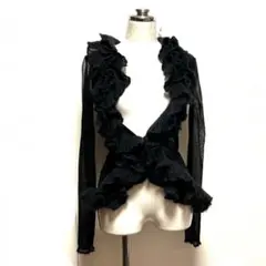 PAOLA FRANIパワーネットストレッチボレロカーディガン豪華ニットフリルのサムネイル