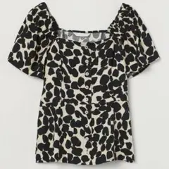 H&M スクエアネック フロントボタン パフスリーブ ブラウス
