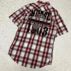 ハーレーダビッドソン 半袖シャツ チェック バックロゴ プリント 刺繍 S