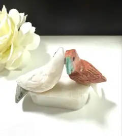 バードカービング　鳥の置物　ラブバード　カップルバード　愛らしい鳥　インテリア