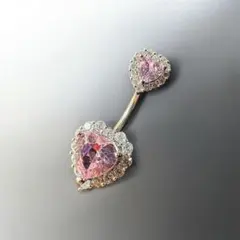 【新品】ダブルハート ピンクストーン へそピアス ボディピアス 14G 可愛い