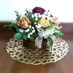 ❤籠入りのドライフラワーの薔薇とかすみ草 一点物