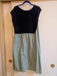 ナノ・ユニバース異素材ドッキングワンピース ネイビー/グリーン