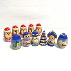 ロシア クリスマス オーナメント マトリョーシカ 木製 サンタクロース 雪だるま