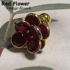 B23ビンテージ 赤い花 モチーフタックピンブローチ