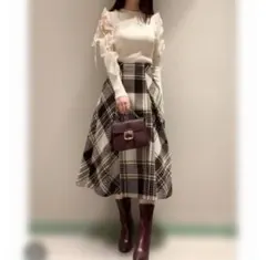 ロービングチェックロングスカート ブラック