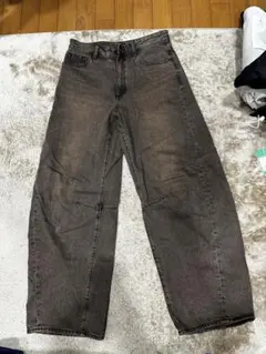 GU ジーユー バレルレッグジーンズ デニム パンツ M ブラウン