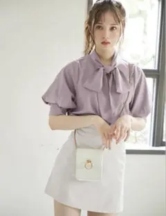 GRL ロングカフスリボンタイブラウス[k8762w] ラベンダー