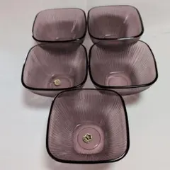【極美品・希少】SOGA GLASS 曽我ガラス スクエア小鉢 5客セット 紫のサムネイル