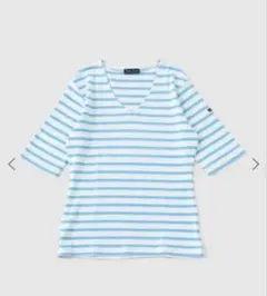 ストライプ五分袖Tシャツ（水色）　新品