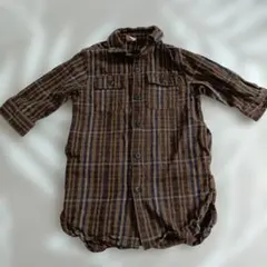 petit main チェックシャツ シャツワンピース　ロングシャツ　90